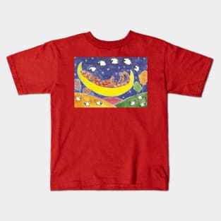 Quirky Hare counting sheep on the moon Kids T-Shirt